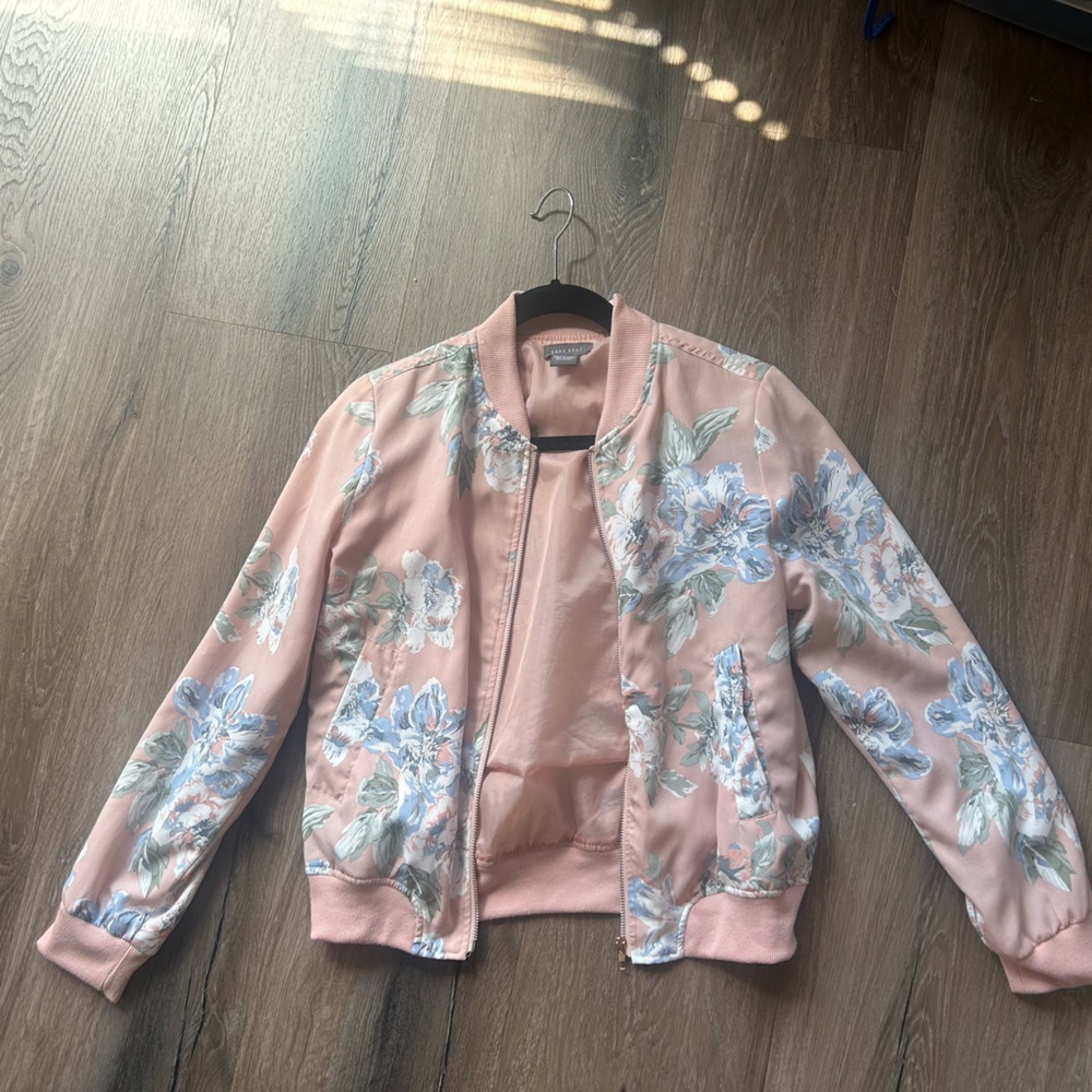 Pink floral bomber jacket